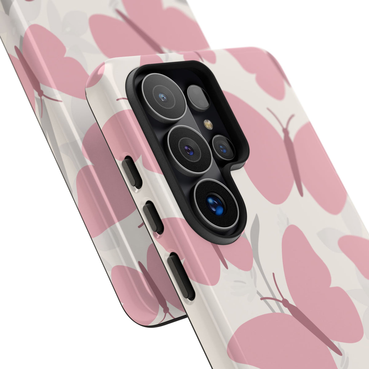 Minimalist Cream & Pink Butterfly Pattern Phone Case - White Phone Case