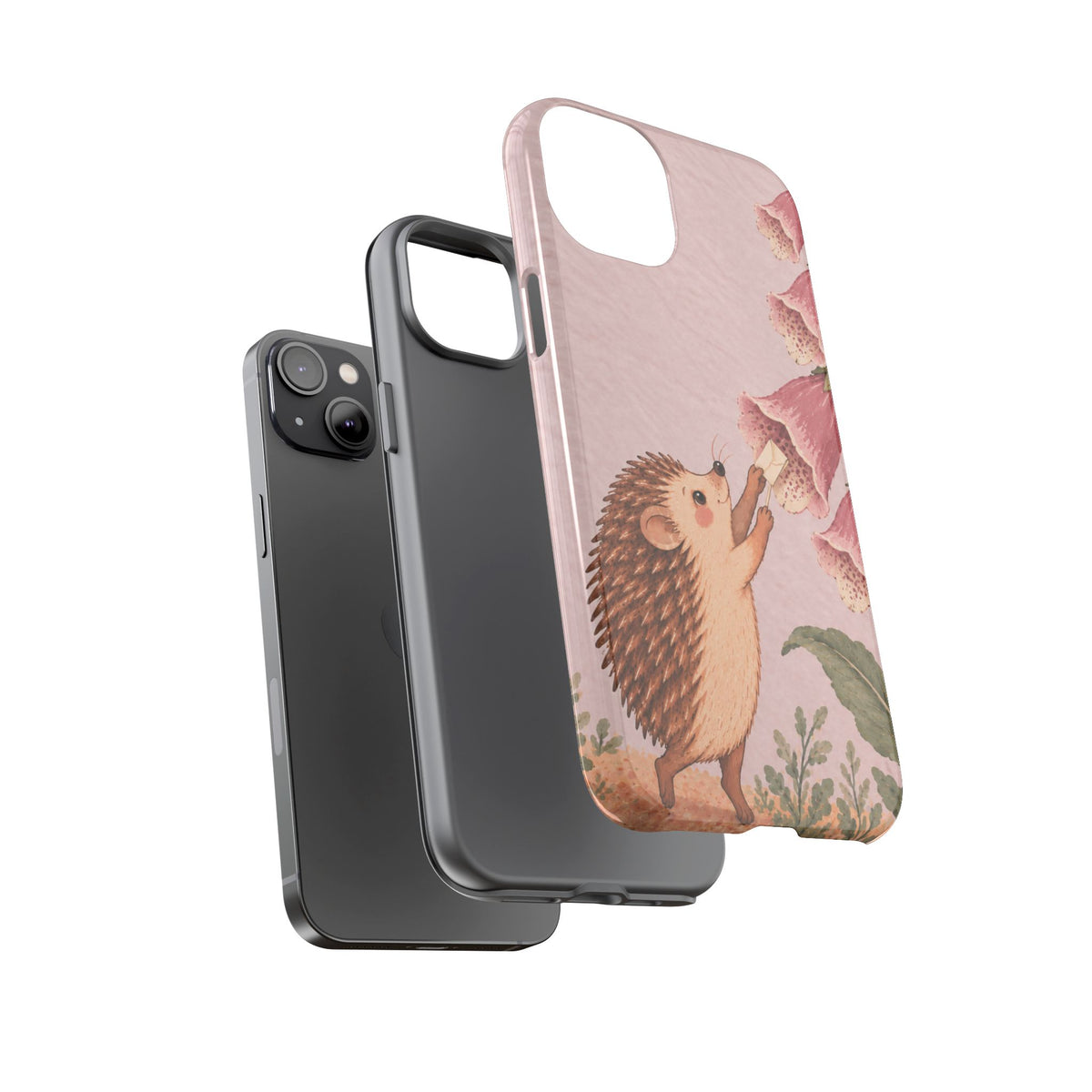 Whimsical Blush Pink Hedgehog and Foxglove Phone Case - Pink Phone Case