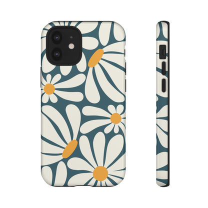 iPhone 12 Mini / Glossy Phone Case - Retro Blue Daisy Pattern Phone Case