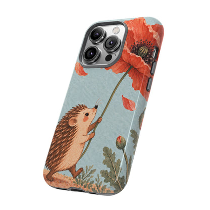 Whimsical Pale Blue Hedgehog and Poppy Phone Case - Blue Phone Case