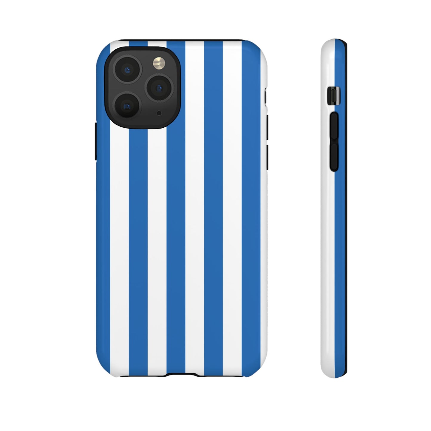 iPhone 11 Pro / Glossy Phone Case - Simple Light Blue & White Stripe Pattern Phone Case