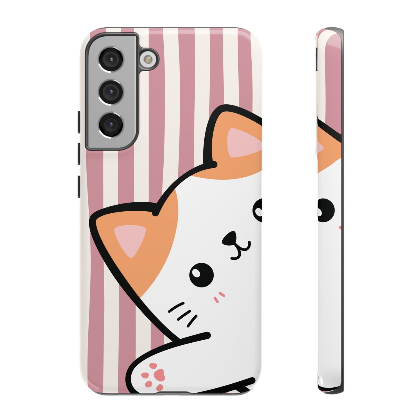 Playful Peakaboo Cat with Pink Stripe Pattern Phone Case - Pink Phone Case