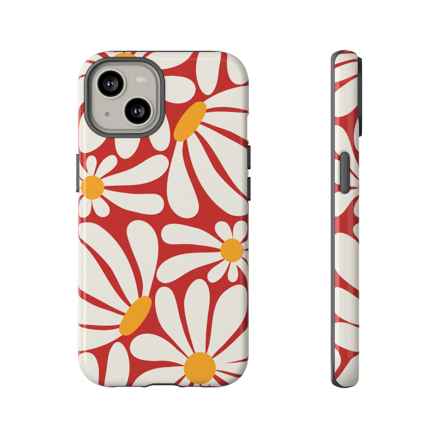 Retro Red Daisy Pattern Phone Case - Red Phone Case - iPhone 14 / Glossy