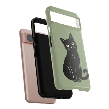 Minimalist Sage Green & Black Cat Phone Case