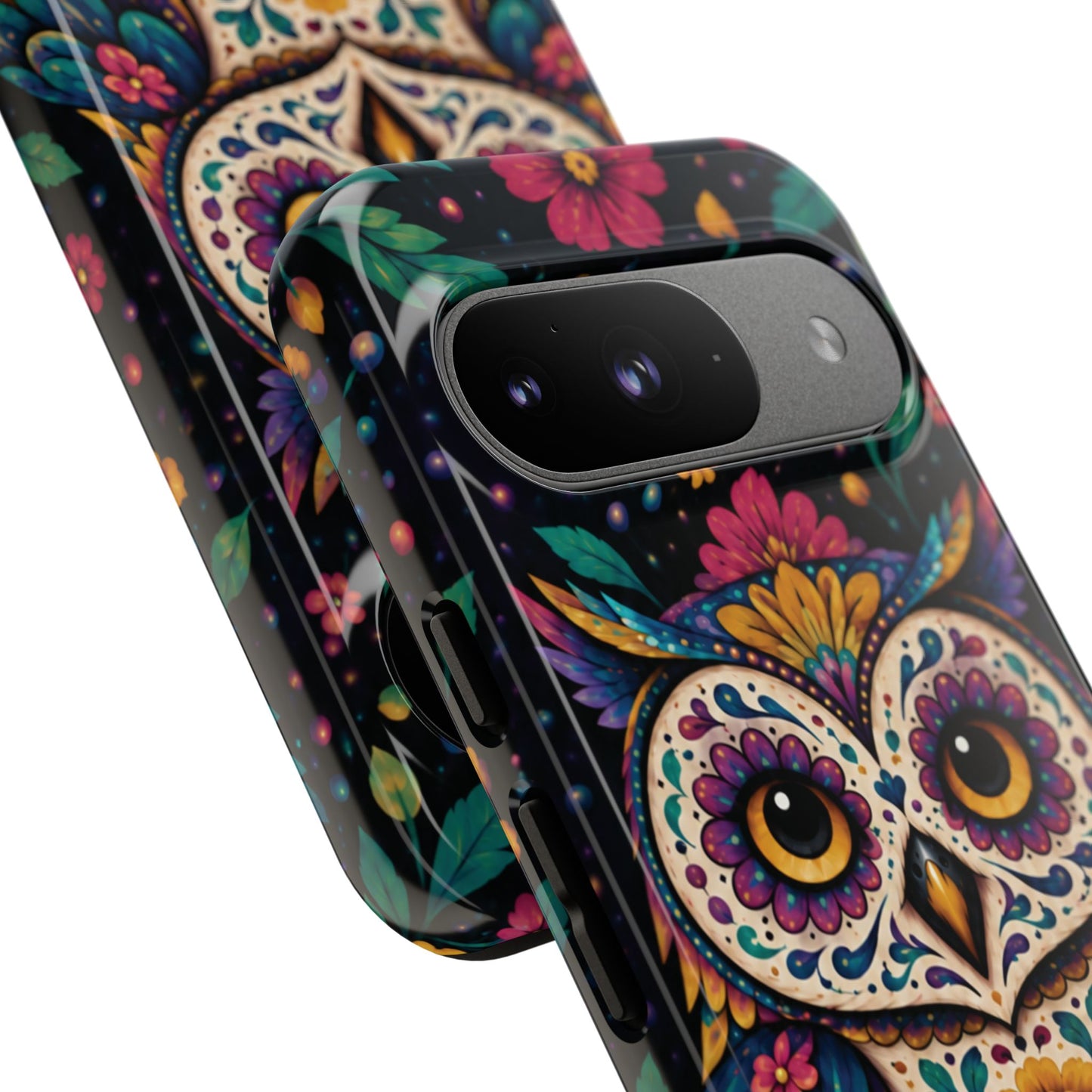 Vibrant Purple and Teal Calavera Owl Phone Case - Multicolor Phone Case