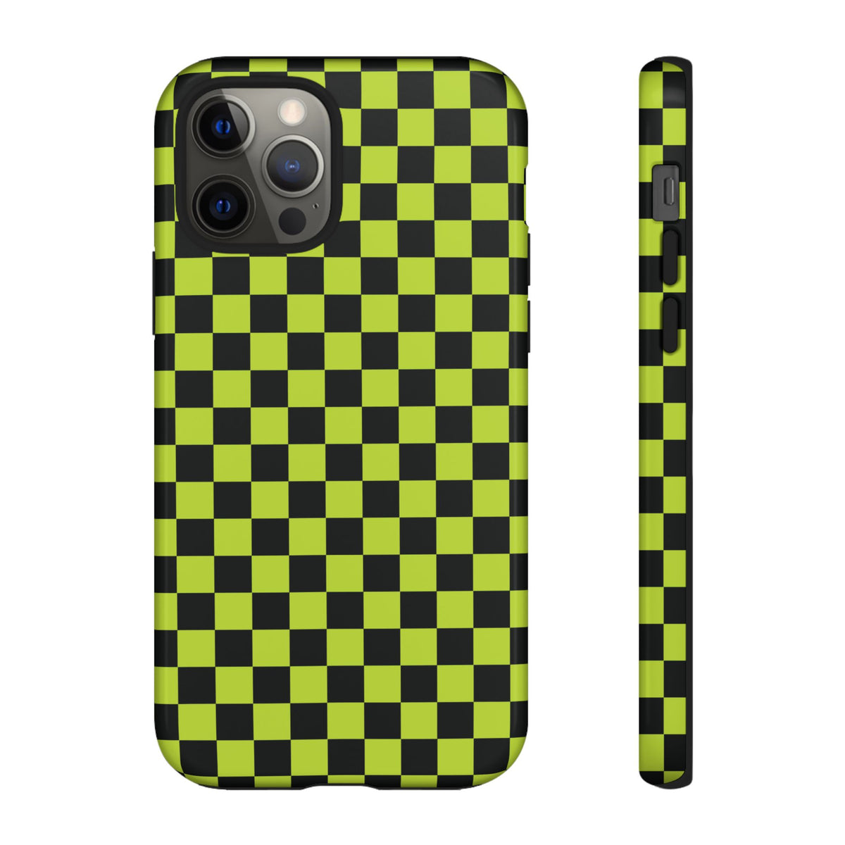 Trendy Neon Lime Green & Black Small Checked Pattern Phone Case - Green Phone Case - iPhone 12 Pro / Glossy