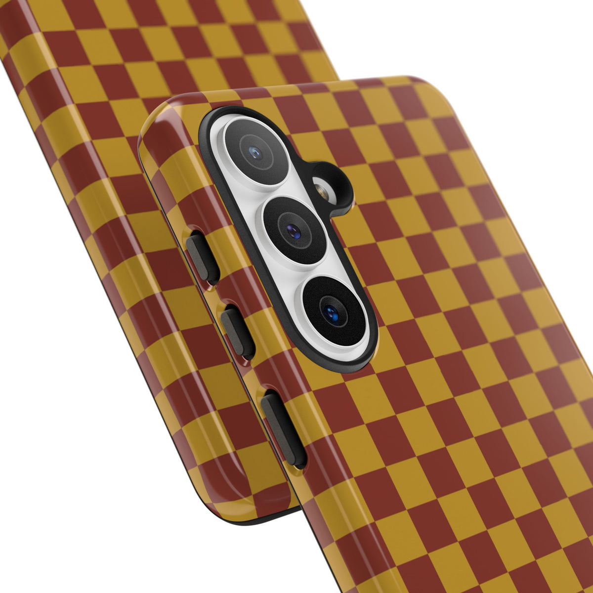 Trendy Mustard & Burgandy Small Checked Pattern Phone Case - Brown Phone Case