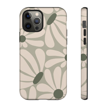 Retro Cream & Green Daisy Pattern Phone Case - White Phone Case - iPhone 12 Pro / Glossy