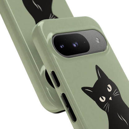 Minimalist Sage Green & Black Cat Phone Case