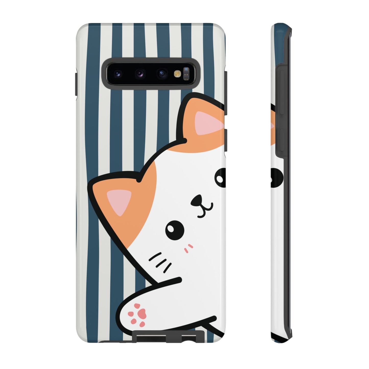Playful Peakaboo Cat with Blue Stripe Pattern Phone Case - Blue Phone Case