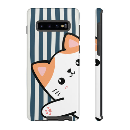 Playful Peakaboo Cat with Blue Stripe Pattern Phone Case - Blue Phone Case