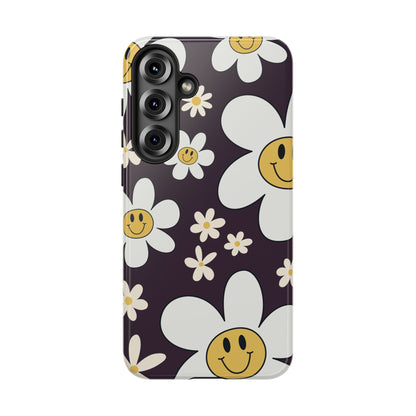 Samsung Galaxy S25 Plus / Glossy Phone Case - Fun Retro Daisy Pattern with Purple Background Phone Case