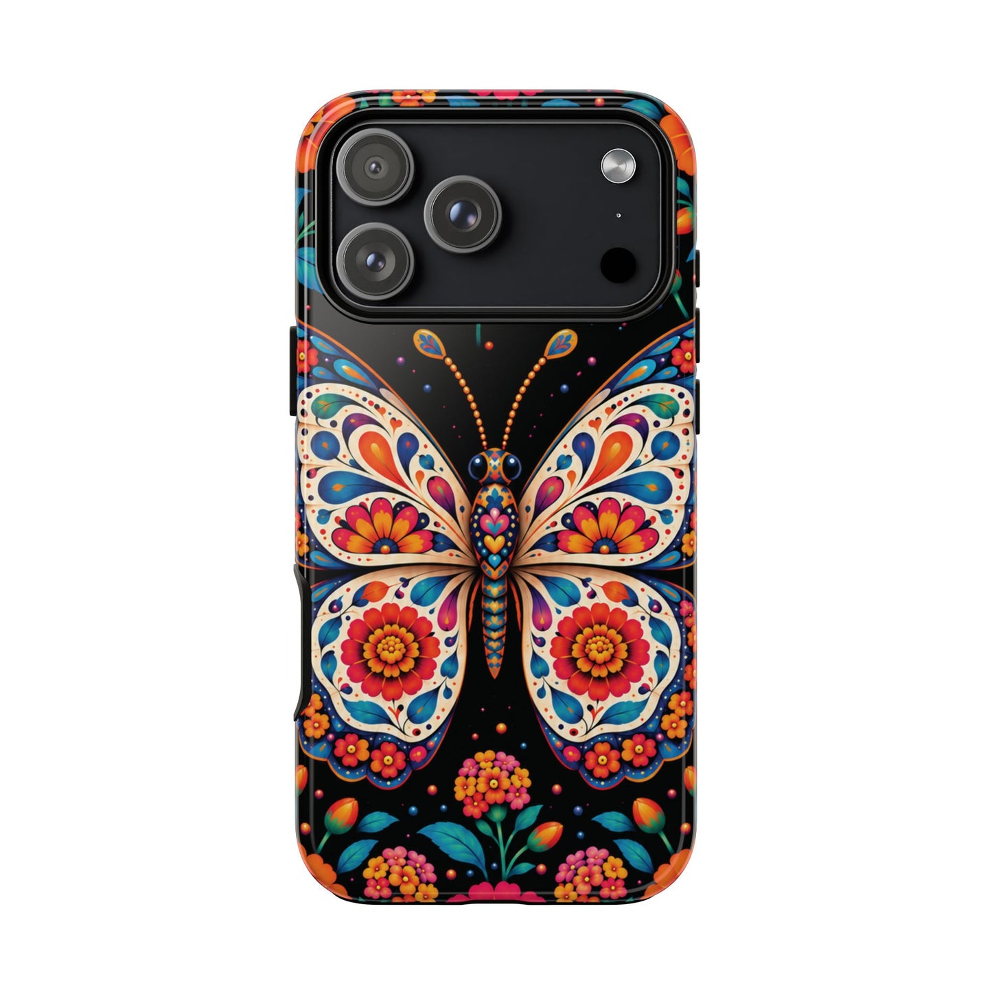 Vibrant Orange and Turquoise Calavera Butterfly Phone Case - Multicolor Phone Case - iPhone 17 Pro Max / Glossy