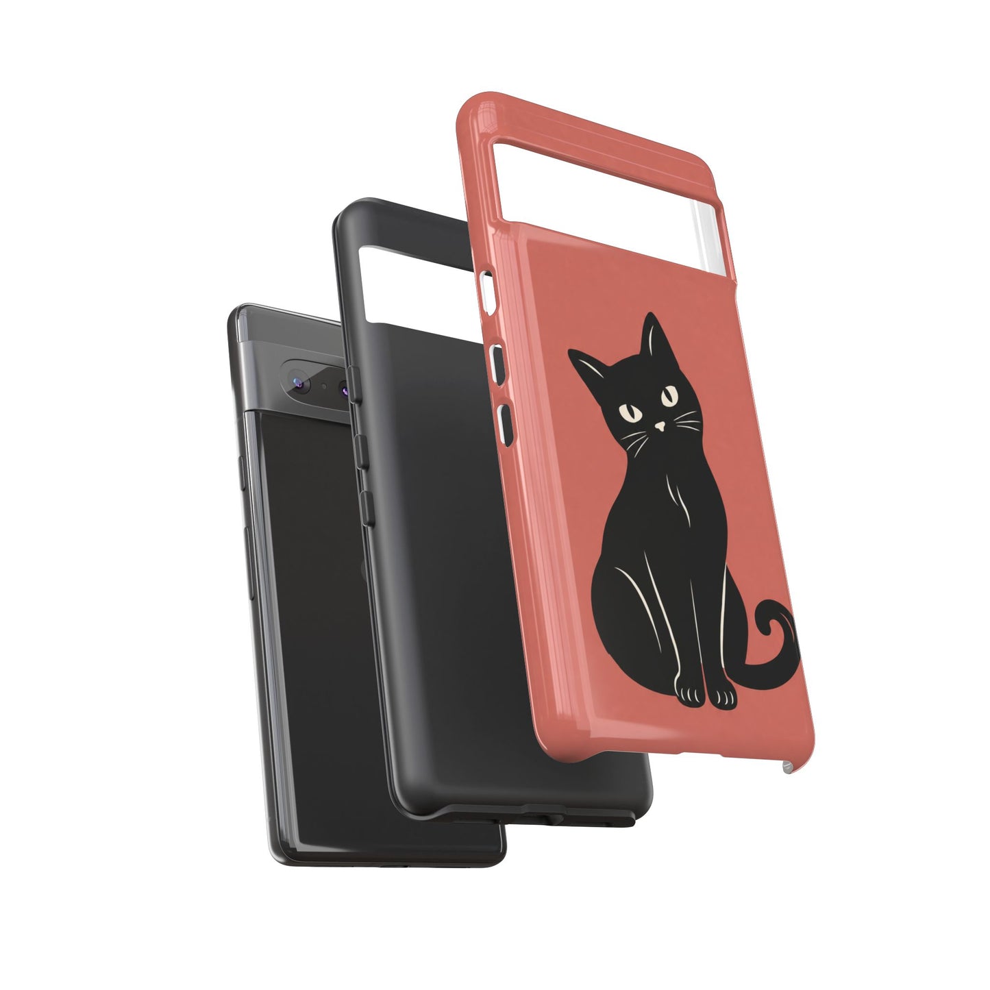 Minimalist Coral Red & Black Cat Phone Case