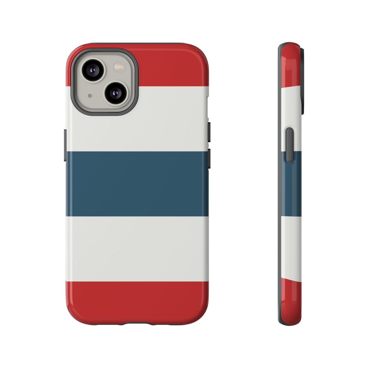 iPhone 14 / Glossy Phone Case - Red White & Blue Horizontal Stripe Pattern Phone Case