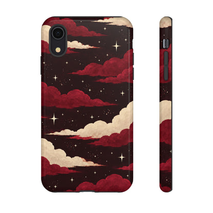 Illustrated Crimson Red Clouds & Stars Phone Case