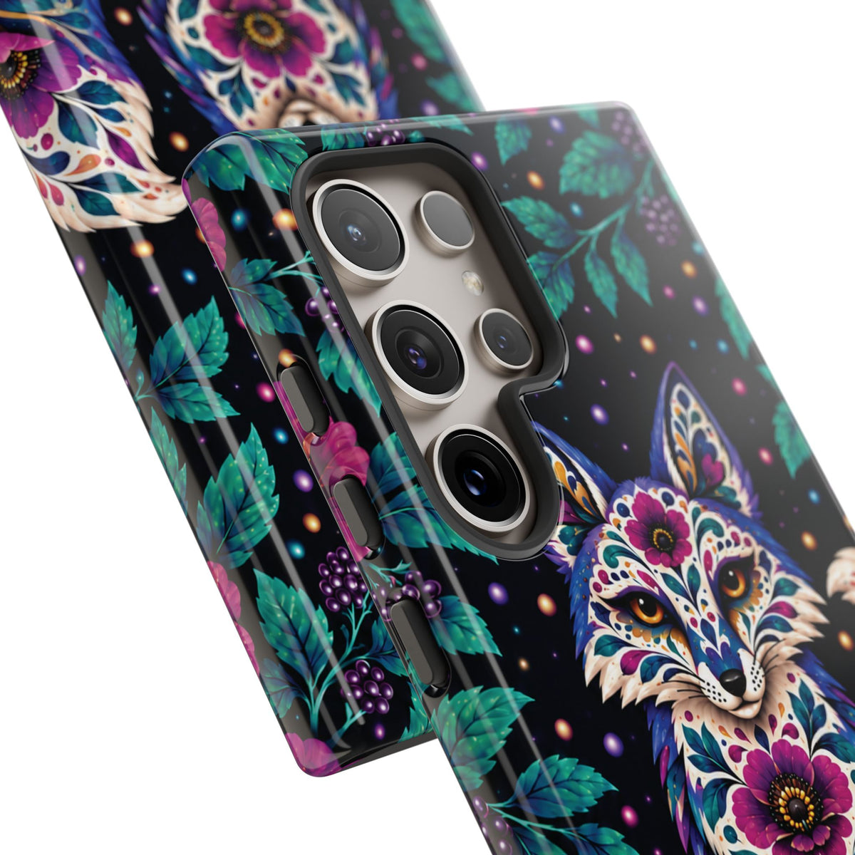 Vibrant Purple and Teal Calavera Fox Phone Case - Multicolor Phone Case