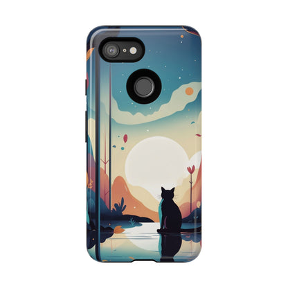 Stylised Cat & Moon Design Phone Case