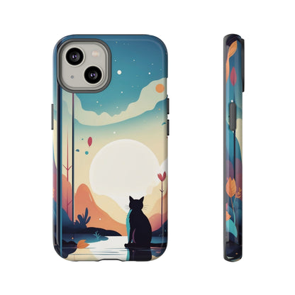 Stylised Cat & Moon Design Phone Case - Multicolor Phone Case - iPhone 14 / Glossy