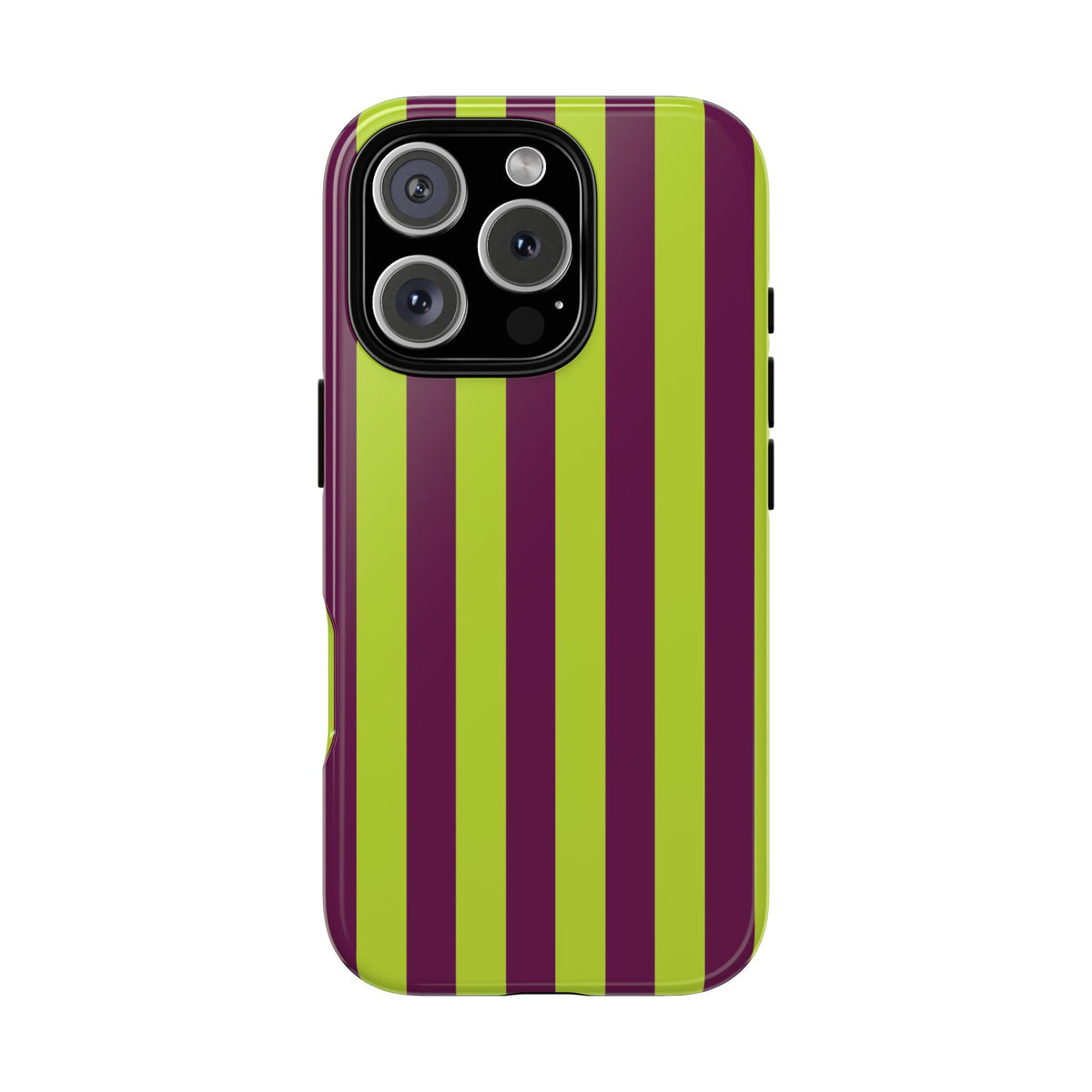 Trendy Neon Lime Green & Plum Stripe Pattern Phone Case - Green Phone Case - iPhone 16 Pro / Glossy