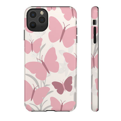 Minimalist Cream & Pink Butterfly Pattern Phone Case - White Phone Case - iPhone 11 Pro Max / Glossy