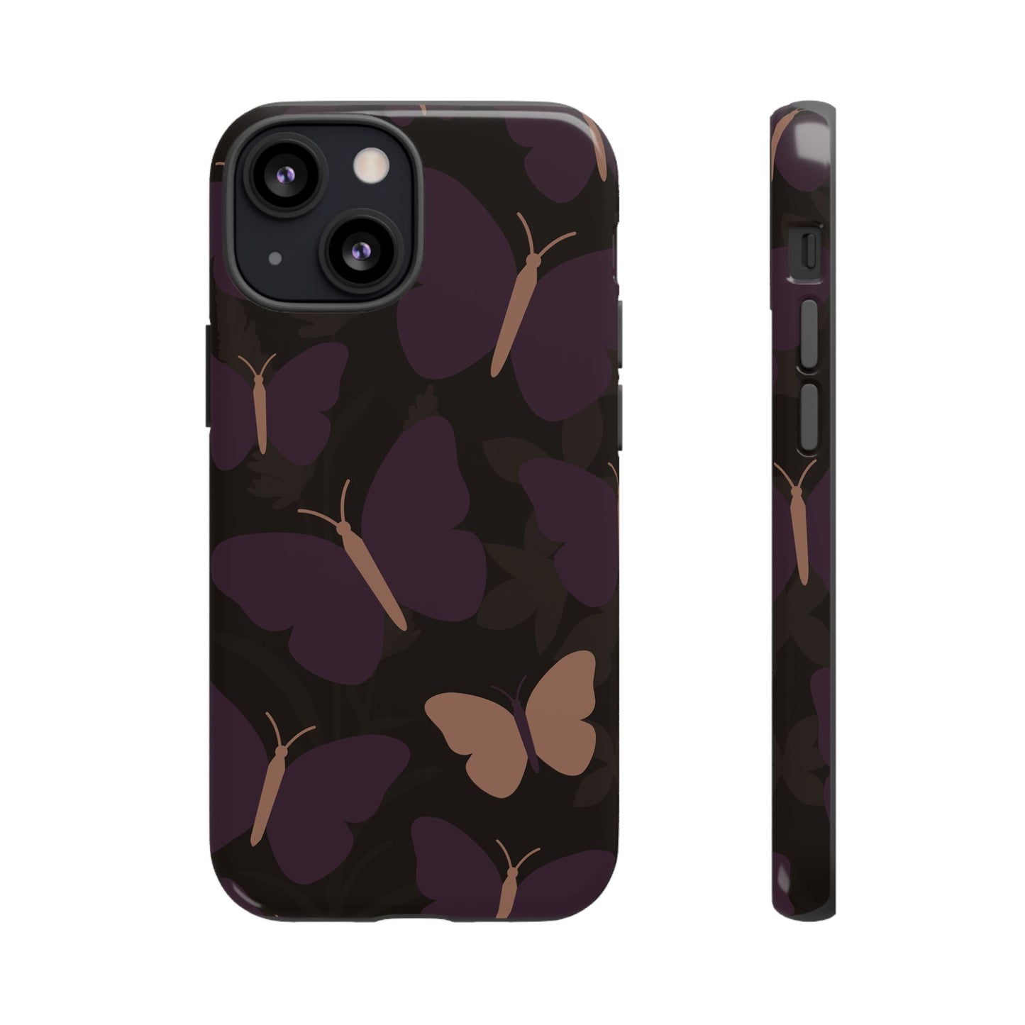 iPhone 13 Mini / Glossy Phone Case - Minimalist Purple Butterfly Pattern Phone Case