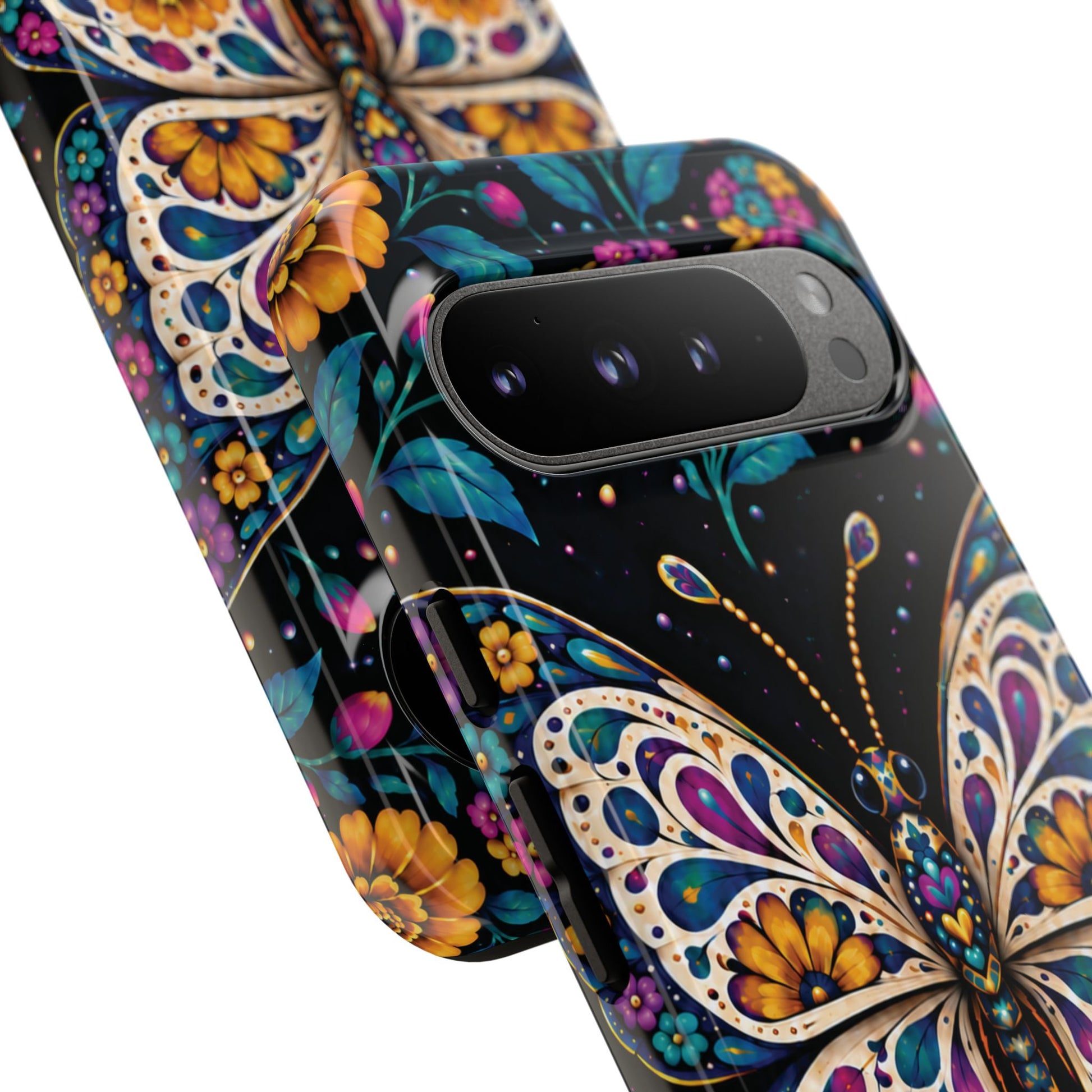 Vibrant Purple and Teal Calavera Butterfly Phone Case - Multicolor Phone Case
