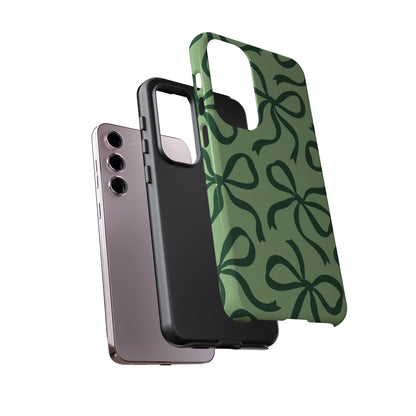 Bold Sage Green and Forest Green Bow Pattern Phone Case