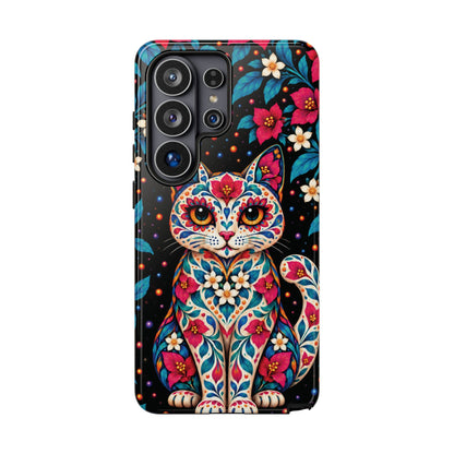Vibrant Pink and Turquoise Calavera Cat Phone Case - Multicolor Phone Case - Samsung Galaxy S26 Ultra / Glossy