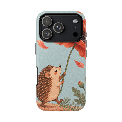 Whimsical Pale Blue Hedgehog and Poppy Phone Case - Blue Phone Case - iPhone 17 Pro / Glossy
