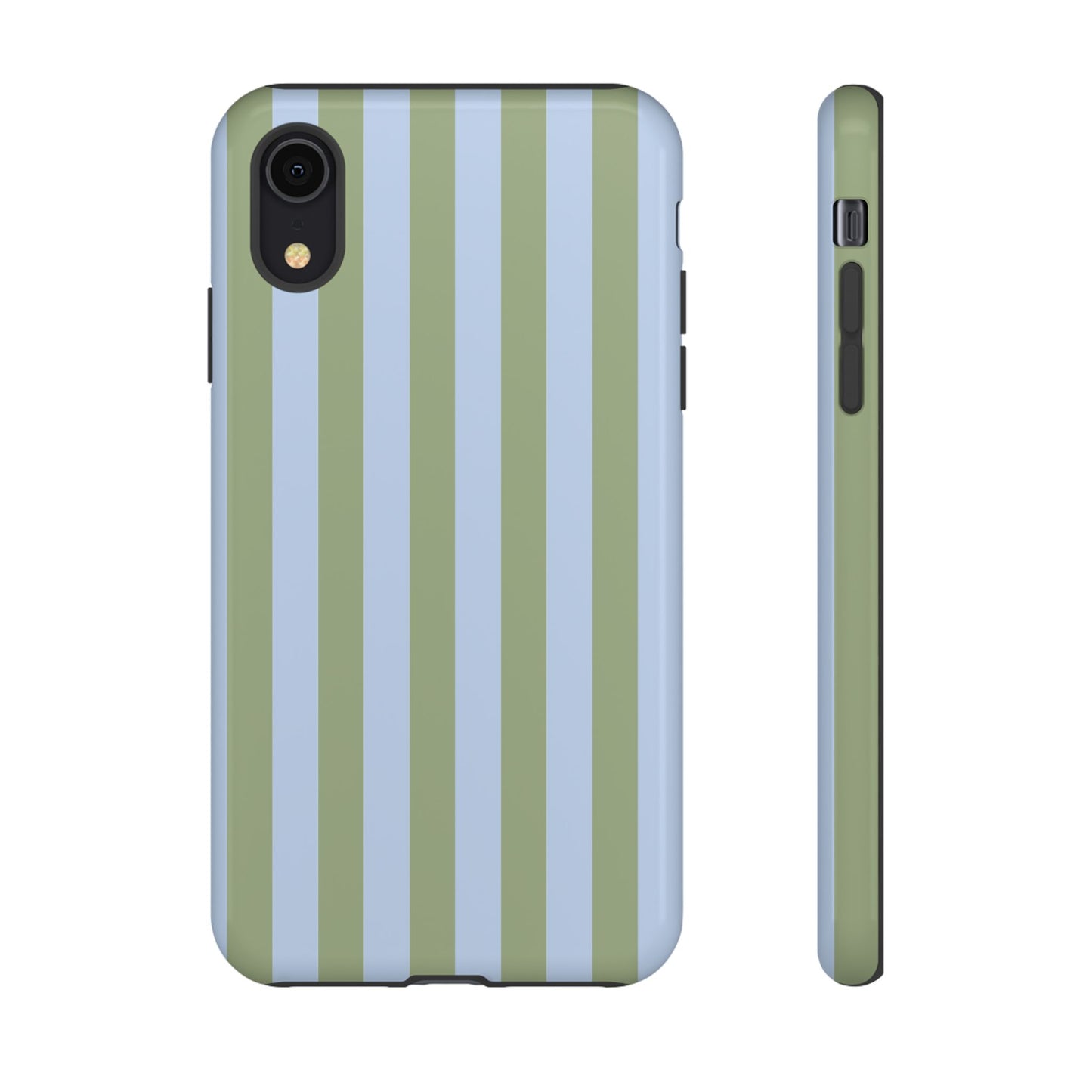 iPhone XR / Glossy Phone Case - Trendy Ice Blue & Green Stripe Pattern Phone Case