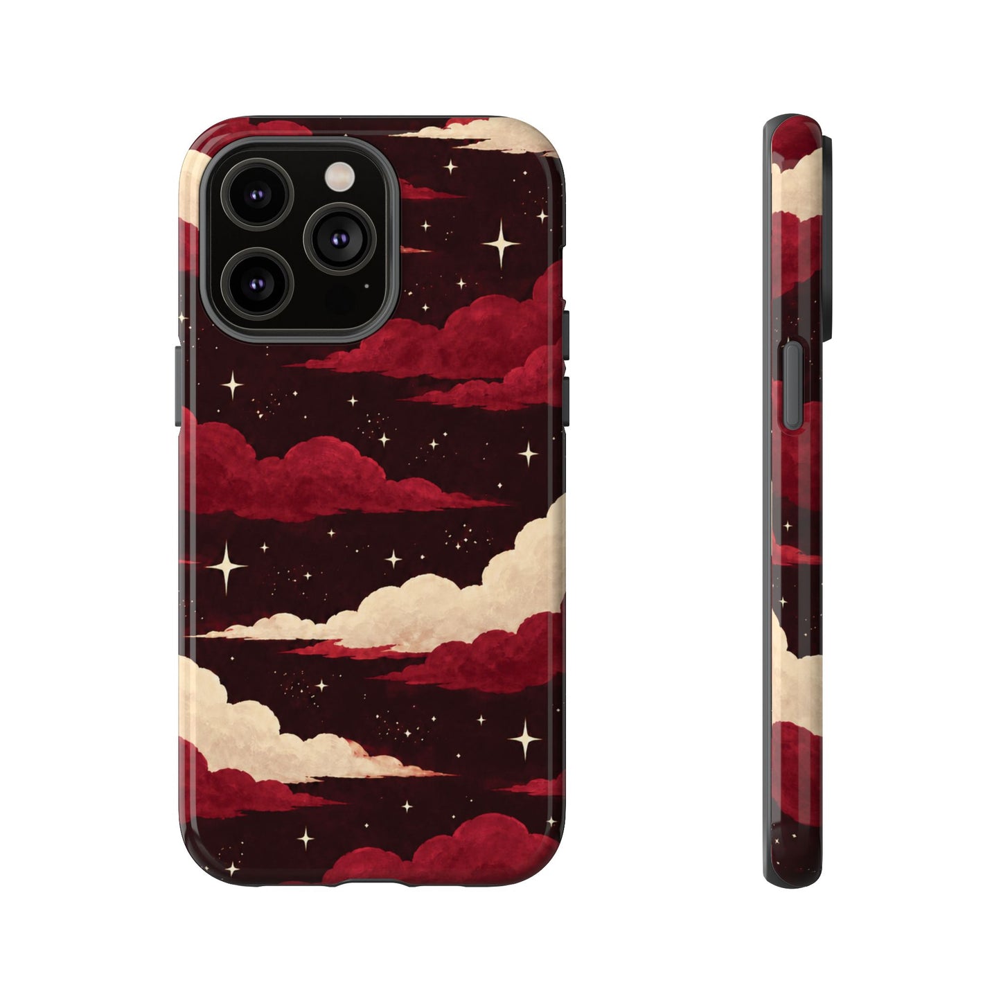 Illustrated Crimson Red Clouds & Stars Phone Case