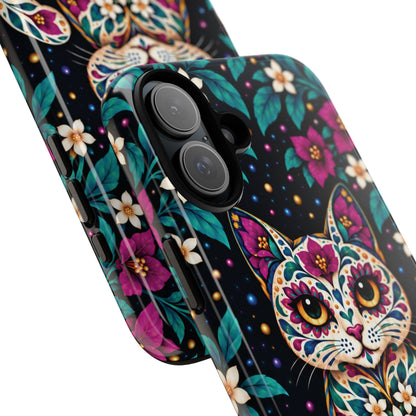 Vibrant Purple and Teal Calavera Cat Phone Case - Multicolor Phone Case