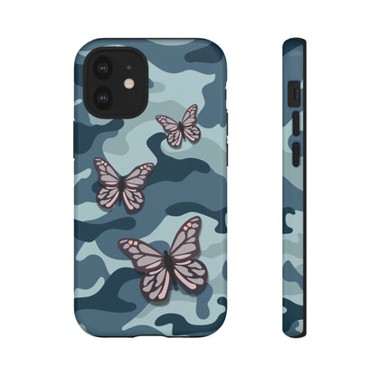 Dark Blue Butterfly Camo Phone Case - Blue Phone Case - iPhone 12 Mini / Glossy