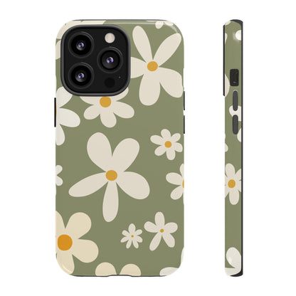 Chic Green Daisy Pattern Phone Case - Green Phone Case - iPhone 13 Pro / Glossy