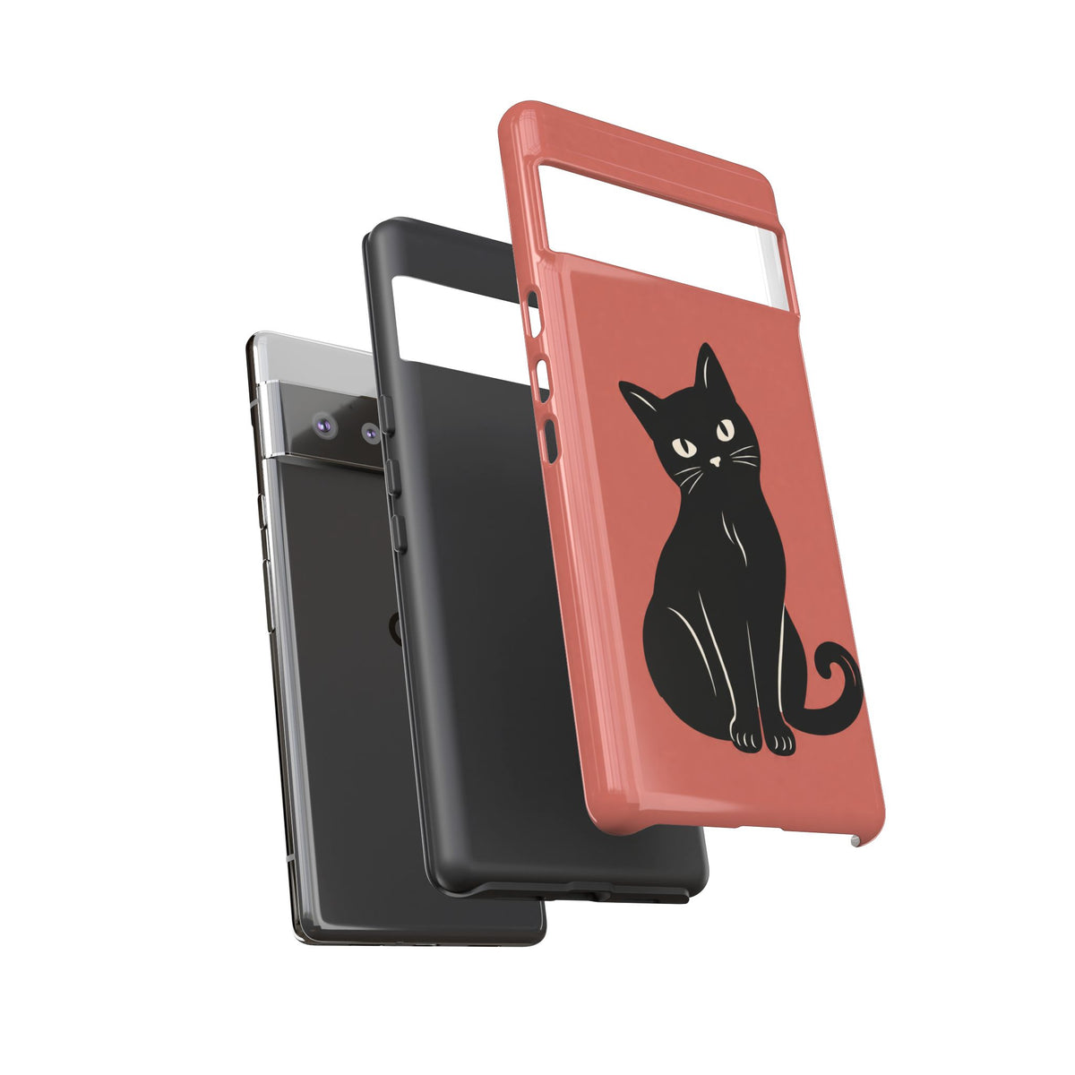 Minimalist Coral Red & Black Cat Phone Case