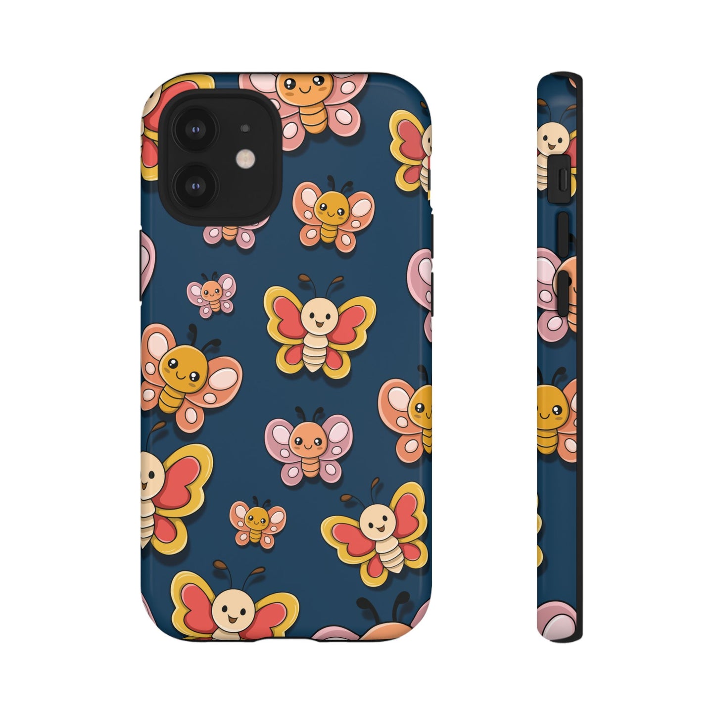 Dark Blue Butterfly Sticker Design Phone Case - Blue Phone Case - iPhone 12 Mini / Glossy
