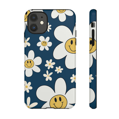 Fun Retro Daisy Pattern with Blue Background Phone Case - Blue Phone Case - iPhone 11 / Glossy