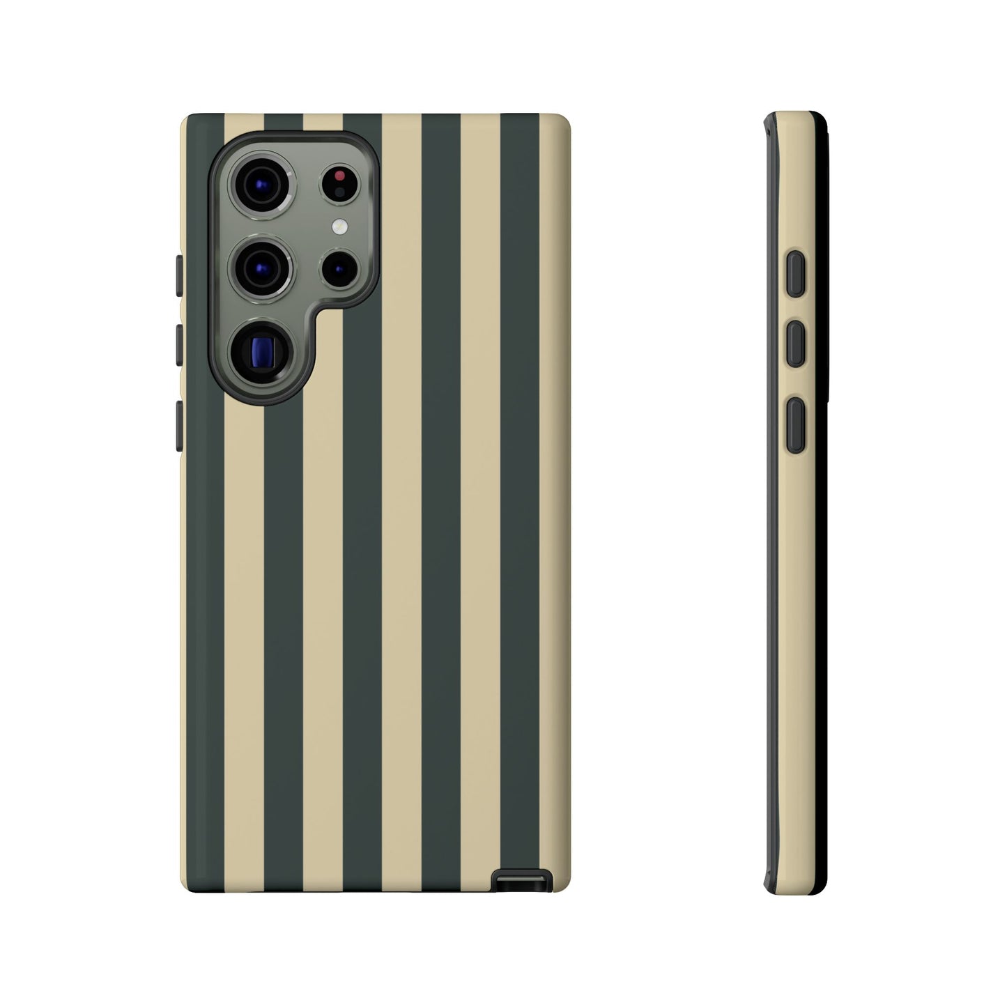 Samsung Galaxy S23 Ultra / Glossy Phone Case - ’Green & Beige Stripe Pattern’ Phone Case