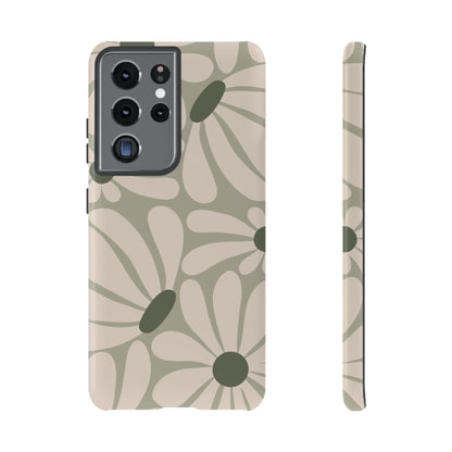 Retro Cream & Green Daisy Pattern Phone Case - White Phone Case - Samsung Galaxy S21 Ultra / Glossy