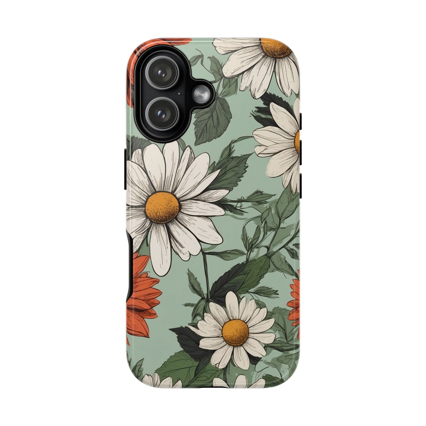 iPhone 17 / Glossy Phone Case - Boho Chic Daisies Floral Pattern ’White & Orange’ Phone Case