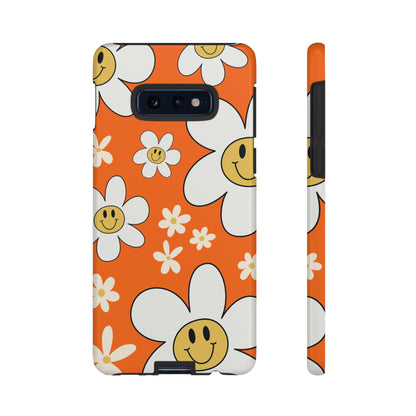 Fun Retro Daisy Pattern with Orange Background Phone Case - Orange Phone Case
