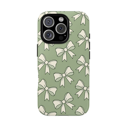Chic Sage Green Bow Pattern Phone Case