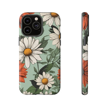 iPhone 14 Pro Max / Glossy Phone Case - Boho Chic Daisies Floral Pattern ’White & Orange’ Phone Case