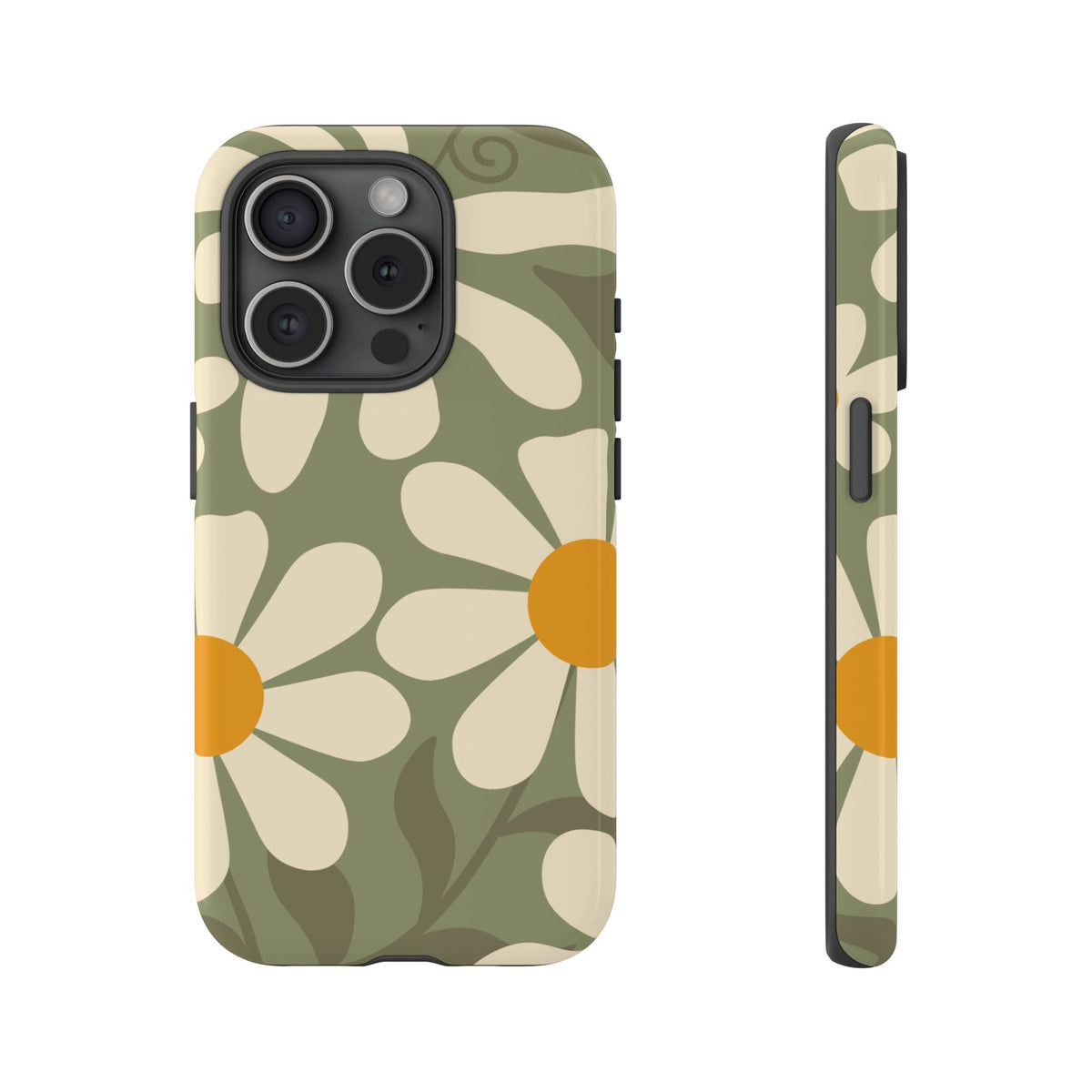 Retro Green Daisy Pattern #2 Phone Case - Green Phone Case - iPhone 15 Pro / Glossy