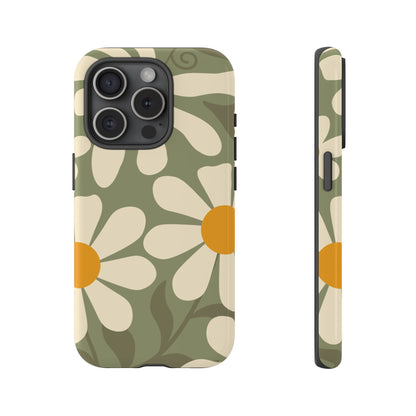 Retro Green Daisy Pattern #2 Phone Case - Green Phone Case - iPhone 15 Pro / Glossy