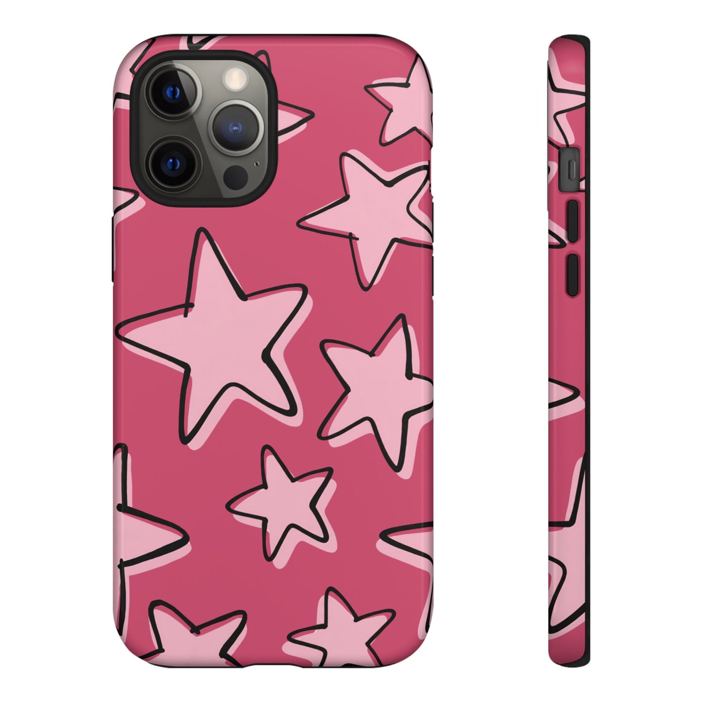 Raspberry Pink Doodle Star Phone Case