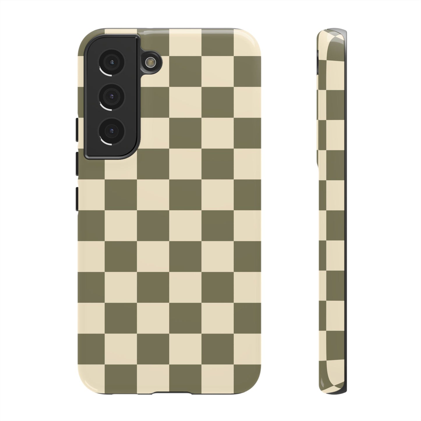 Samsung Galaxy S22 / Glossy Phone Case - ’Green Checkered Pattern’ Phone Case