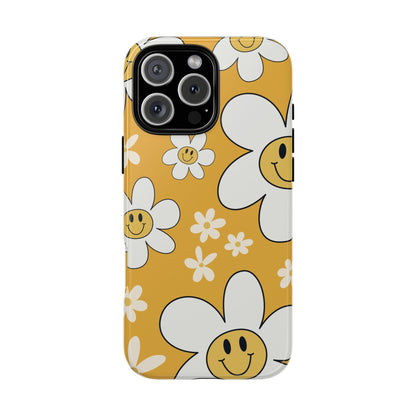 Fun Retro Daisy Pattern with Yellow Background Phone Case - Yellow Phone Case - iPhone 16 Pro Max / Glossy