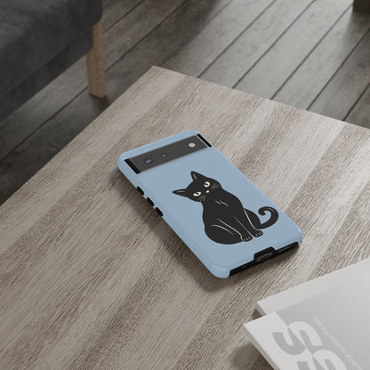 Minimalist Powder Blue & Black Cat Phone Case